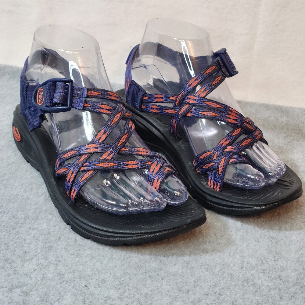 Chaco Women's Navy and Orange Patterned Strap Sandals